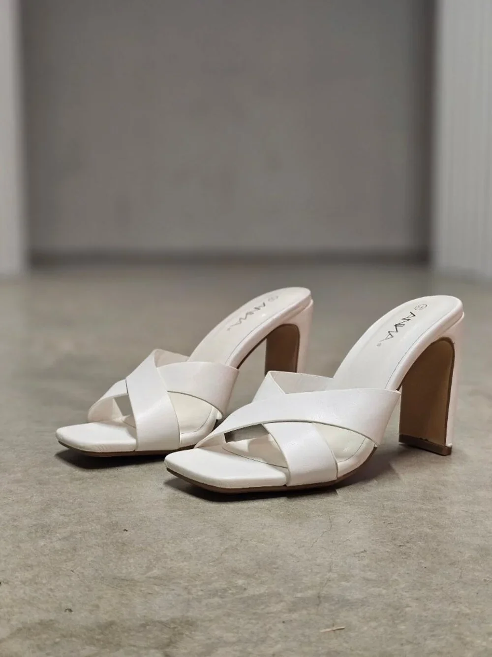 White Open-Toe Heeled Sandals With Cross-Strap Design & Square Toe By Anna - Picture 5 of 12